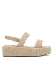 Jenny Fairy Sandały BOLLY KN1413A-01 Beżowy. Brązowe sandały damskie Jenny Fairy, bez wzorów, z materiału, bez obcasa, na koturnie, bez zapięcia. Za 129.99 zł.