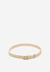 Jasnobeżowy Pasek Ozdobiony Zaokrągloną Klamrą Vozera. Brązowe paski damskie Renee, bez wzorów, z jeansu. Za 14.99 zł.