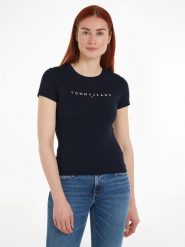 TOMMY JEANS Koszulka w kolorze granatowym rozmiar: M. Niebieskie bluzki damskie Tommy Jeans, m, bez wzorów, z bawełny, bez kołnierzyka, bez ramiączek. Za 79.03 zł.