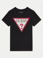 Guess T-Shirt J2YI51 K6YW1 Czarny Regular Fit. Czarne koszulki i t-shirty dziewczęce Guess, z aplikacjami, z bawełny, bez kołnierzyka, bez ramiączek. Za 69.99 zł.