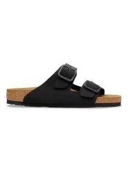 Birkenstock Skórzane klapki "Arizona" w kolorze czarnym rozmiar: 39. Czarne klapki damskie Birkenstock, bez wzorów, z nubiku, z otwartym noskiem, bez obcasa, bez zapięcia. Za 505.13 zł.