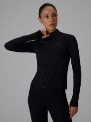 4F Bluza do jogi slim szybkoschnąca damska - czarna L. Czarne bluzy damskie 4F, l, bez wzorów, z włókna. Za 199.99 zł.