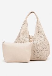 Beżowa Torebka Hobo Zdobiona Ażurową Perforacją z Dodatkową Saszetką Frolana. Brązowe nerki i saszetki damskie Renee, z aplikacjami, z jeansu. Za 119.99 zł.