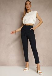 Granatowe Spodnie z Wiskozą High Waist i Ozdobnymi Napami Redaira. Niebieskie spodnie materiałowe damskie Renee, z aplikacjami, z jeansu. Za 64.99 zł.