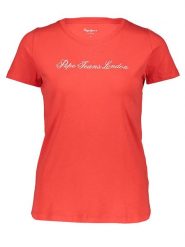 Pepe Jeans Koszulka w kolorze czerwonym rozmiar: M. Czerwone bluzki damskie Pepe Jeans, m, bez wzorów, z jeansu, bez kołnierzyka, bez ramiączek. Za 70.24 zł.