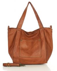 Shopperka skórzana MARCO MAZZINI brąz camel v241d. Brązowe shopper bag bez wzorów, z bawełny, na ramię, duże, bez dodatków. Za 569.05 zł.