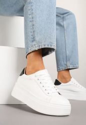 Biało-Czarne Basicowe Sneakersy na Platformie Milio. Białe obuwie sportowe damskie Renee, bez zapięcia. Za 69.99 zł.