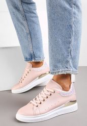 Różowe Sneakersy z Ekoskóry Ozdobione Brokatem i Metalicznym Detalem Isalieua. Czerwone obuwie sportowe damskie Renee, bez zapięcia. Za 74.99 zł.