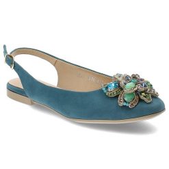 Turkusowe Sandały Armodo Eleganckie Obuwie Damskie. Niebieskie sandały damskie Armodo, z aplikacjami, z weluru, bez obcasa, na płaskiej podeszwie, bez zapięcia. Za 489.00 zł.
