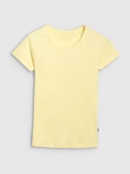 4F T-shirt regular z prążkowanej dzianiny damski - żółty XL. Żółte t-shirty damskie 4F, xl, bez wzorów, z bawełny, bez kołnierzyka. Za 49.99 zł.