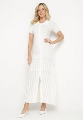 Biała Sukienka z Wiskozy z Koronką Kołnierzykiem i Guzikami Alaniris. Białe sukienki damskie Born2be, bez wzorów, z koronki, eleganckie, bez ramiączek. Za 209.99 zł.