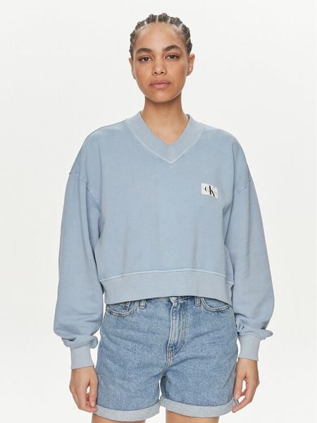 Calvin Klein Jeans Bluza J20J223079 Niebieski Relaxed Fit. Niebieskie bluzy damskie Calvin Klein Jeans, s, bez wzorów, z bawełny, bez kaptura. Za 299.99 zł.