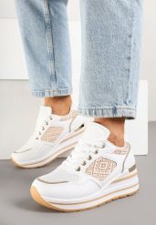 Białe Sneakersy na Koturnie Ozdobione Brokatem Tilliante. Białe obuwie sportowe damskie Born2be, z jeansu, bez zapięcia. Za 89.99 zł.