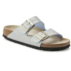 Klapki damskie Birkenstock Arizona BS Birko-flor. Niebieskie klapki damskie Birkenstock, bez wzorów, z denimu, bez obcasa, bez zapięcia. Za 287.00 zł.