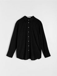 Koszula z domieszką lnu - czarny. Czarne koszule damskie Sinsay, xl, bez wzorów, bez kołnierzyka, bez ramiączek. Za 49.99 zł.