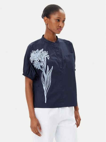 Artigli Bluzka ACBL002227 Granatowy Regular Fit. Niebieskie bluzki damskie Artigli, bez wzorów, z bawełny, bez kołnierzyka, bez ramiączek. Za 219.99 zł.