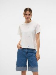 Vero Moda Koszulka w kolorze białym rozmiar: XS. Białe bluzki damskie Vero Moda, xs, bez wzorów, z bawełny, bez kołnierzyka, bez ramiączek. Za 61.46 zł.