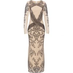 Sukienka z połyskującymi kamieniami bonprix kremowo-czarny z nadrukiem. Białe sukienki damskie bonprix, z nadrukiem, eleganckie. Za 124.99 zł.