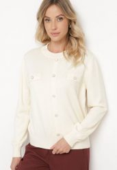Jasnobeżowy Sweter z Wiskozą Perełkami i Ściągaczami Evadneia. Brązowe swetry klasyczne damskie Born2be, na zimę, z wiskozy, bez kołnierzyka. Za 74.99 zł.