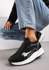 Czarne Sznurowane Sneakersy na Grubej Podeszwie z Błyszczącymi Wstawkami Nithirela. Czarne obuwie sportowe casual damskie Renee. Za 109.99 zł.