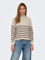 ONLY Sweter w kolorze beżowym rozmiar: L. Brązowe swetry klasyczne damskie Only, l, ze splotem, bez kołnierzyka. Za 153.34 zł.