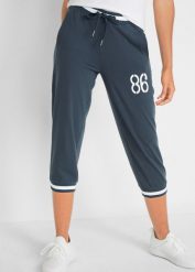 Spodnie joggingowe 3/4 z mieszanki bawełny. Czarne spodnie sportowe damskie bonprix, bez wzorów, z bawełny, na fitness i siłownię. Za 84.99 zł.