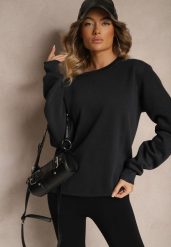 Granatowa Bluza z Bawełną i Ściągaczami przy Rękawach Ravemi. Niebieskie bluzy damskie Renee, na zimę, l, bez wzorów, z bawełny, bez kaptura. Za 34.99 zł.