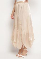 Beżowa Rozkloszowana Spódnica Ozdobiona Błyszczącą Nitką Lumerice. Brązowe spódnice damskie Born2be, na co dzień, m, bez wzorów, eleganckie, maxi. Za 84.99 zł.