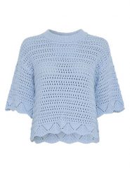 MOSS COPENHAGEN Sweter w kolorze błękitnym rozmiar: S/M. Niebieskie swetry klasyczne damskie Moss Copenhagen, m, z bawełny, bez kołnierzyka. Za 134.95 zł.