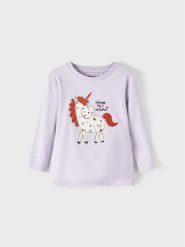 NAME IT Bluzka 13210313 Fioletowy Regular Fit. Fioletowe bluzki i koszule dziewczęce Name it, bez wzorów, z bawełny, bez kołnierzyka, bez ramiączek. Za 79.99 zł.