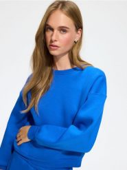 Bluza z bawełną - niebieski. Niebieskie bluzy damskie Reserved, l, bez wzorów, z bawełny, bez kaptura. Za 119.99 zł.