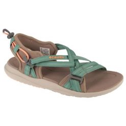 Sandały Columbia Sandal 1889551258 zielone. Zielone sandały damskie bez wzorów, z gumy, bez obcasa, bez zapięcia. W wyprzedaży za 359.42 zł.