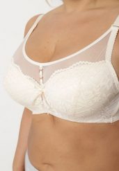 Beżowy Biustonosz Ozdobiony Koronką i Przezroczystymi Wstawkami Nelavra. Brązowe biustonosze Renee, bez wzorów, z koronki. Za 39.99 zł.