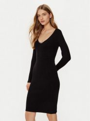 Guess Sukienka dzianinowa W5RK07 Z2YJ2 Czarny Regular Fit. Czarne sukienki damskie Guess, z aplikacjami, z dzianiny, bez ramiączek. Za 319.99 zł.