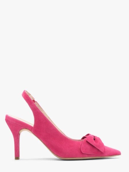 Czółenka typu slingback w kolorze fuksji. Fioletowe czółenka damskie Ryłko, bez wzorów, z gumy, bez obcasa, na szpilce. W wyprzedaży za 299.99 zł.