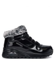 Skechers Botki Uno Rugged 168126/BBK Czarny. Czarne botki damskie Skechers, ze skóry, bez obcasa, na płaskiej podeszwie, bez zapięcia. Za 339.99 zł.