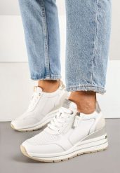 Białe Skórzane Sneakersy na Koturnie Ozdobione Suwakiem Pirival. Białe obuwie sportowe damskie Born2be, z jeansu, bez zapięcia. Za 169.99 zł.