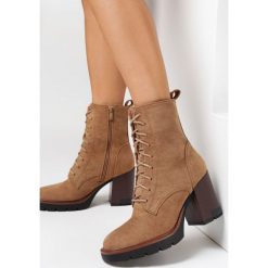 Brązowe Botki Ophelie. Brązowe botki damskie Born2be, za kostkę, bez obcasa, na obcasie, bez zapięcia. Za 159.99 zł.