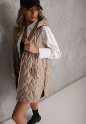 Brązowa Długa Kamizelka Pikowana z Nieodpinanym Kapturem Semaea. Brązowe kamizelki damskie Renee, l, bez wzorów, z jeansu. Za 139.99 zł.