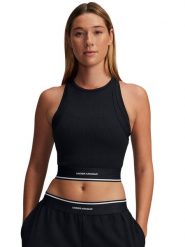 Under Armour Top "Meridian" w kolorze czarnym rozmiar: L. Czarne koszulki sportowe damskie Under Armour, l, bez wzorów, prążkowane, bez ramiączek. Za 149.31 zł.