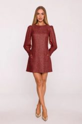 Elegancka sukienka tweedowa trapezowa mini bordowa. Czerwone sukienki damskie MOE, bez wzorów, z dzianiny, biznesowe, bez ramiączek. Za 319.00 zł.