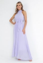 Fioletowa Plisowana Sukienka Maxi z Gumką w Pasie i Rozkloszowanym Dołem Tehe. Fioletowe sukienki damskie Born2be, bez wzorów, z tkaniny, bez ramiączek. Za 189.99 zł.