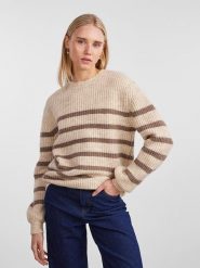 Pieces Sweter w kolorze beżowym rozmiar: XS. Brązowe swetry klasyczne damskie Pieces, xs, z wełny, bez kołnierzyka. Za 61.75 zł.