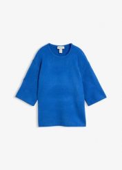 Sweter oversize. Żółte swetry klasyczne damskie bonprix, prążkowane, bez kołnierzyka. Za 44.99 zł.