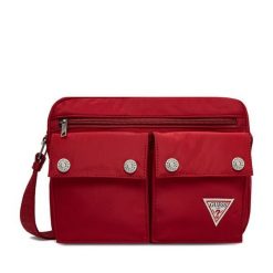 Torebka Guess Jeans. Czerwone listonoszki damskie Guess Jeans, z aplikacjami, z jeansu, bez dodatków. Za 199.99 zł.