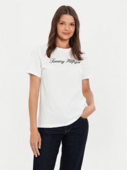 Tommy Hilfiger T-Shirt Script WW0WW43459 Écru Regular Fit. T-shirty damskie Tommy Hilfiger, xl, bez wzorów, z bawełny, bez kołnierzyka. Za 119.99 zł.