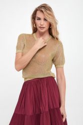 Sweter damski z siatki PATRIZIA PEPE. Swetry klasyczne damskie Patrizia Pepe, l, bez kołnierzyka. W wyprzedaży za 609.03 zł.