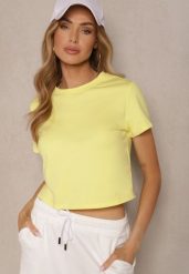 Żółty Bawełniany T-shirt o Fasonie Cropped Galionela. Żółte t-shirty damskie Renee, l, bez wzorów, z bawełny, bez kołnierzyka. Za 54.99 zł.