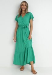 Zielona Sukienka Diomeira. Zielone sukienki damskie Born2be, bez wzorów, z tkaniny, eleganckie, bez ramiączek. Za 109.99 zł.