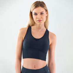 Stanik sportowy damski FLEX Seamless. Czarne koszulki sportowe damskie Head, bez wzorów, z dzianiny, bez ramiączek. W wyprzedaży za 182.00 zł.